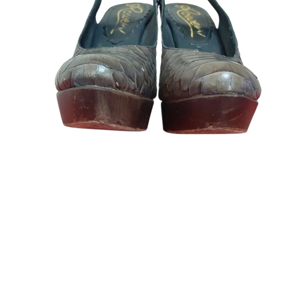 Rowen Platform Leather And Wood Sling Back Open Toe Wedge Sandals Size 7.5